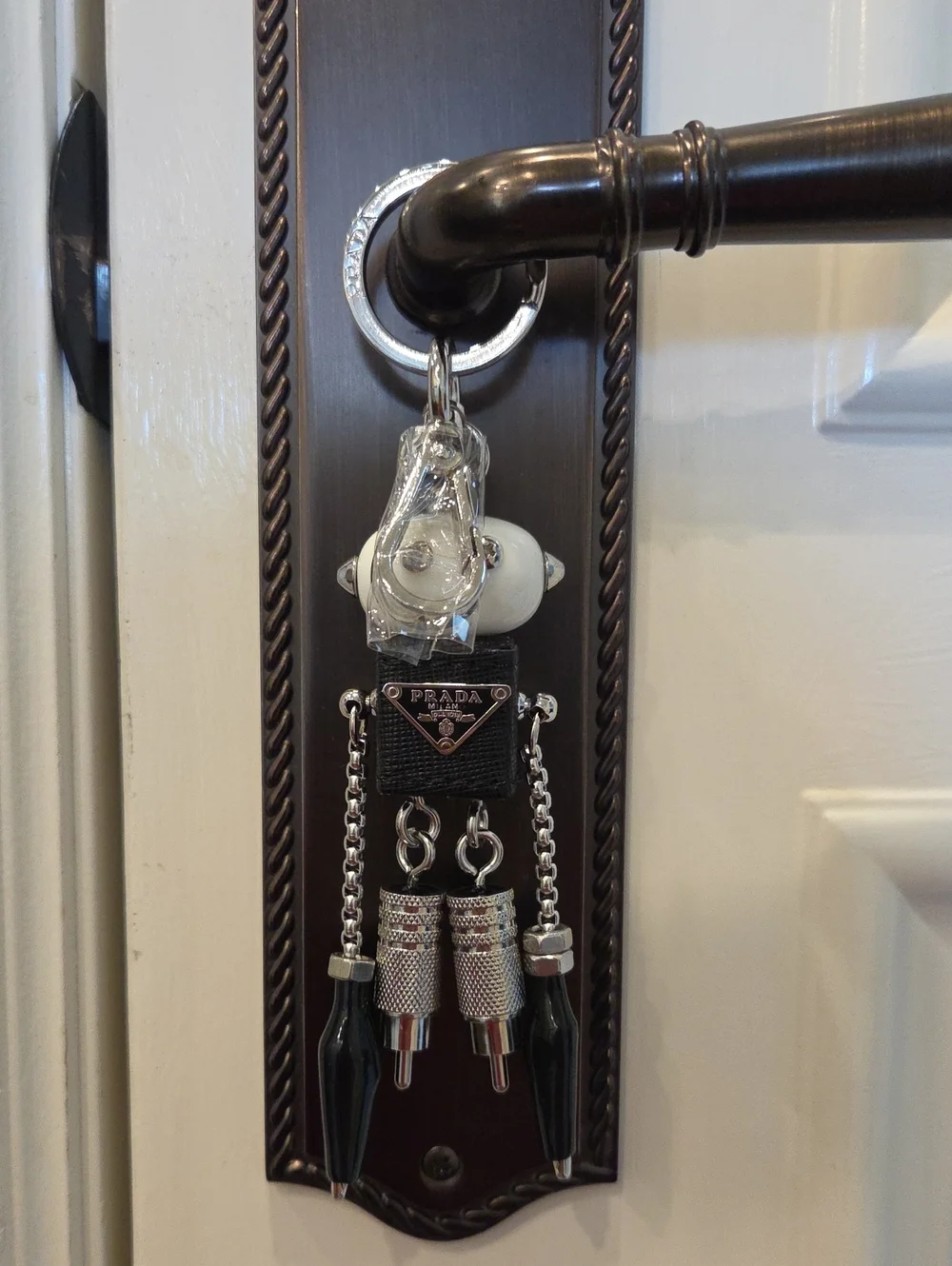 Prada Saffiano Leather Robot Keychain Key Chain Trick In SAKS NOW $775